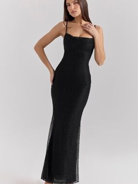 House of CB Black Beaded Slip Dress